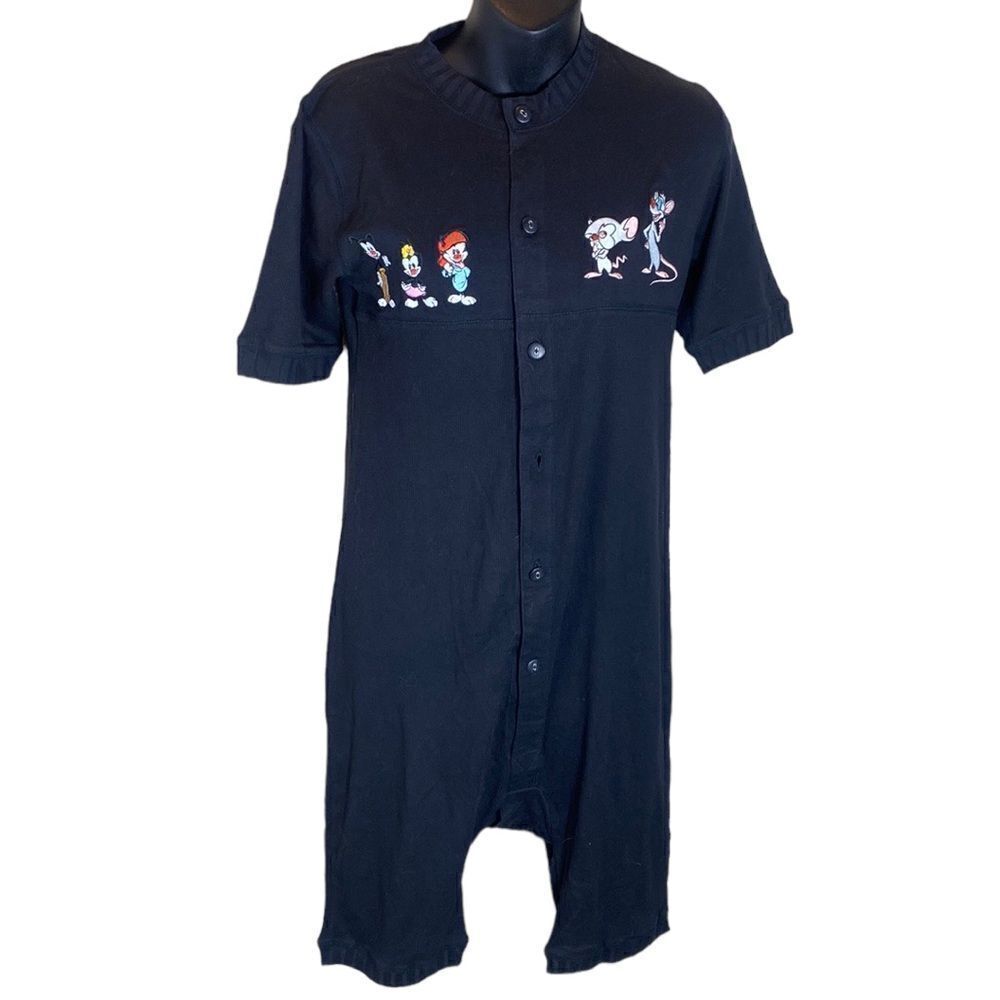 Warner bros animaniacs m/l black pajama‎ romper onesie w butt flap